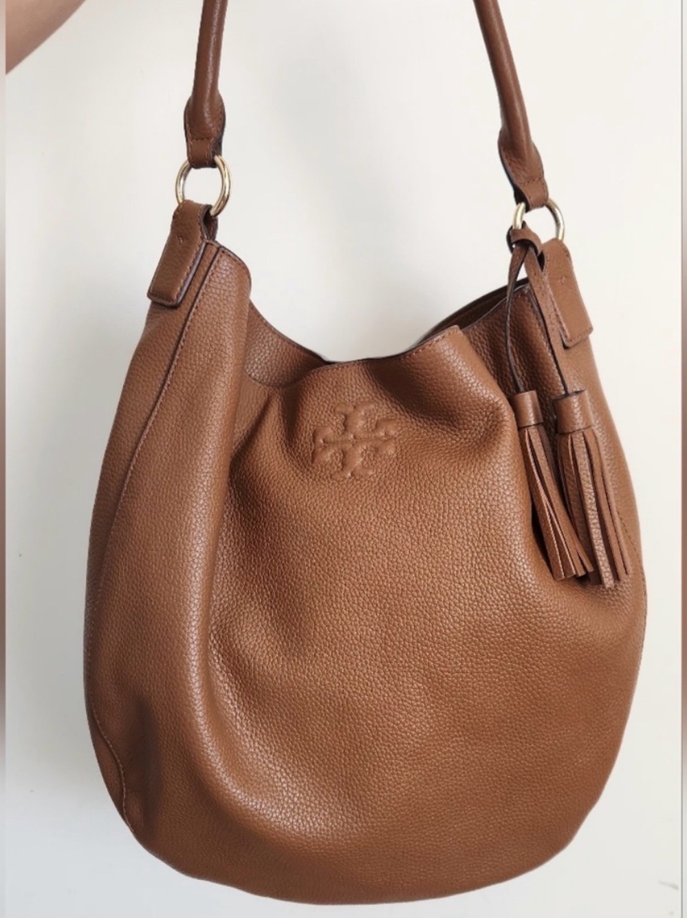 Tory Burch Thea Brown Leather Tassel Hobo Bag